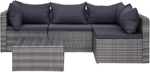Miniatura 2 de Ensemble de Salon 5 Pièces en Simili-Rotin Gris PE Pour Jardin et Terrasse, Résistant aux Intempéries avec Coussin Amovible, Table Basse en Verre et