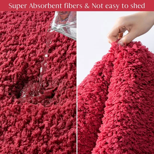 Miniatura 4 de Ashler Runners - Juego de 2 alfombras de baño largas antideslizantes, absorbentes de agua rojas, alfombras de ducha ultra suaves, alfombra de baño