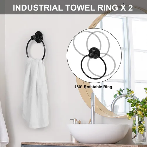 Miniatura 2 de Juego de accesorios de baño industrial 10 piezas Incluye toallero redondo para toallas de baño Soportes para rollo de papel higiénico para pared