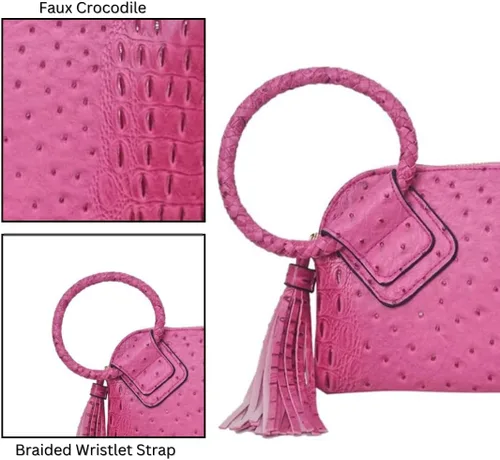 Miniatura 6 de NGIL Mini bolso de pulsera de piel sintética para mujer con borla de flecos, cartera de pulsera para mujer