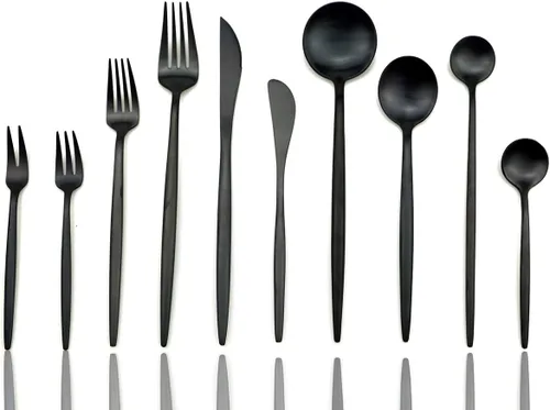 Miniatura 7 de JASHII Juego de 20 cubiertos de acero inoxidable 304 negro mate para el hogar, juego de vajilla de cocina con cuchillo/tenedor/cuchara servicio