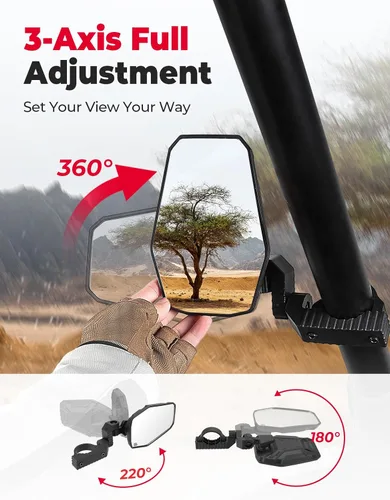 Miniatura 2 de KEMIMOTO Espejos laterales UTV, espejos UTV para barra antivuelco de 1.65 a 2 pulgadas, compatibles con Polaris RZR, Can-Am Maverick X3, Pioneer