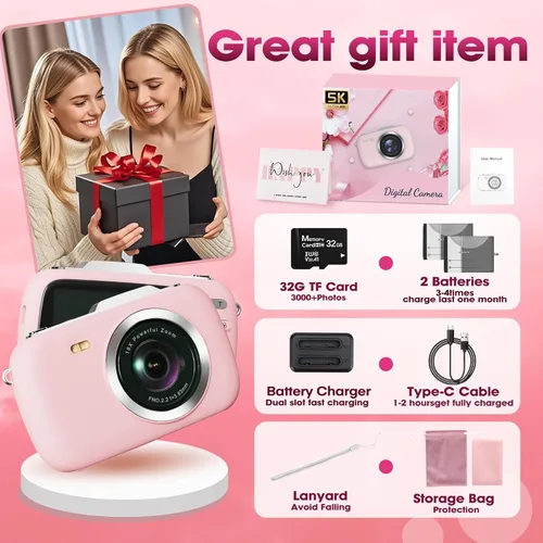 Miniatura 5 de Cámara digital, cámara de vlogging 5K para fotografía, cámara digital de punto y disparo con enfoque automático de 80MP para principiantes