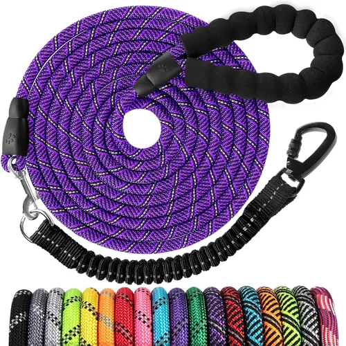 Miniatura 25 de Correa de perro de cuerda de 3 pies: correa resistente con gancho giratorio bloqueable, hilos reflectantes, bungee y asa acolchada - Correa