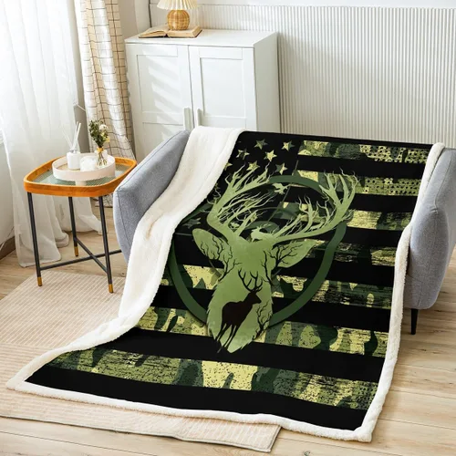 Miniatura 8 de Manfei Manta de camuflaje gris para sofá, manta de cama temática de caza de animales salvajes para niños y adultos, decoración de habitación, manta