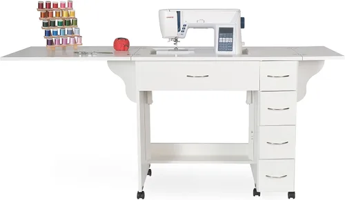 Arrow - Muebles de costura clásicos Alice - Armario de costura compacto de tamaño mediano con elevación hidráulica de máquina, cajones, hojas