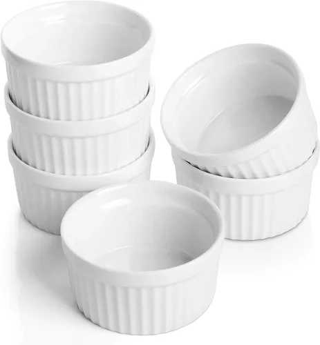Samsle Ramekins de porcelana de 4 onzas, aptos para horno, pequeños platos de soufflé para creme brulee, taza de helado, salsa y salsas, juego de 6
