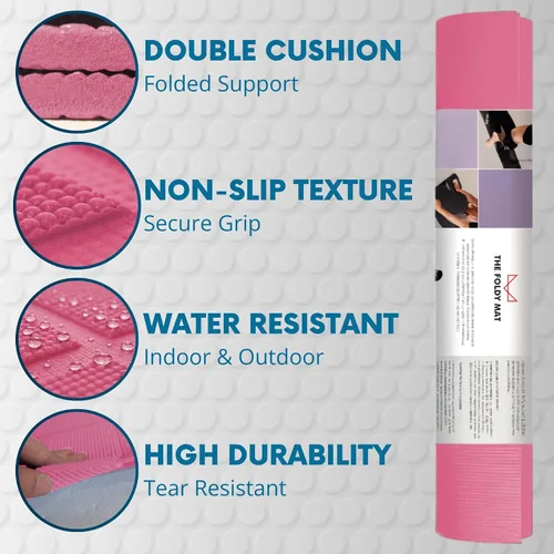 Miniatura 5 de Esterilla de yoga plegable gruesa, en 6 combinaciones; mayor soporte y protección para las articulaciones, sistema de alineación corporal y Rosado