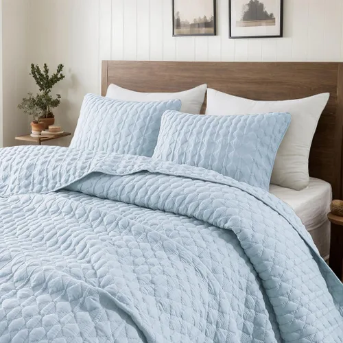WDCOZY Juego de ropa de cama tamaño individual de color azul claro con 1 funda de almohada, colcha ligera y suave, funda de edredón fina para todas