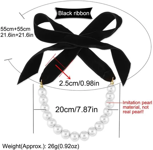 Miniatura 3 de AKOAK 1 paquete de collar de lazo negro vintage con lazo de perlas, longitud ajustable, elegante collar de joyería único, cadena de suéter