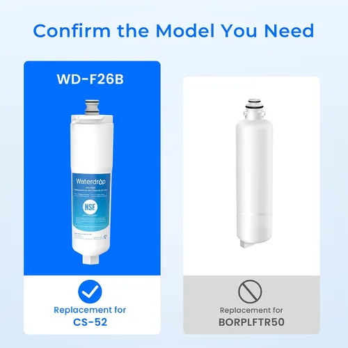 Miniatura 3 de Waterdrop WD-F26B Filtro de agua para refrigerador, repuesto para Bosch® 640565, Whirlpool® WHKF-R-PLUS, EVOLFLTR10, 3M® Cuno CS-52, CS-51