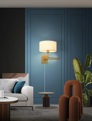 Miniatura 8 de Aplique de pared con cable enchufable de tela vintage, lámpara de pared con brazo oscilante para interiores con interruptor de encendido/apagado
