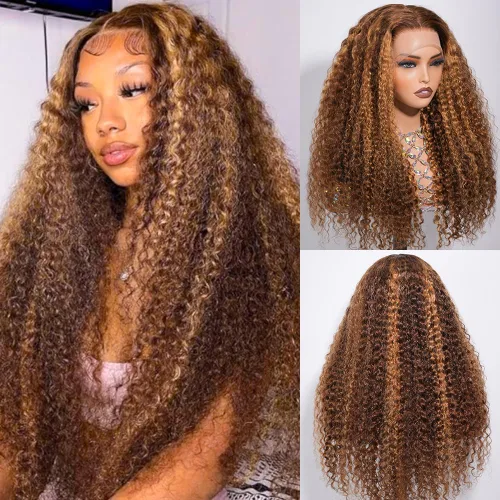Miniatura 17 de CYNOSURE Pelucas de encaje frontal 13x4 de cabello humano prearrancado, densidad del 180%, brasileña rizada con encaje frontal, peluca con cabello