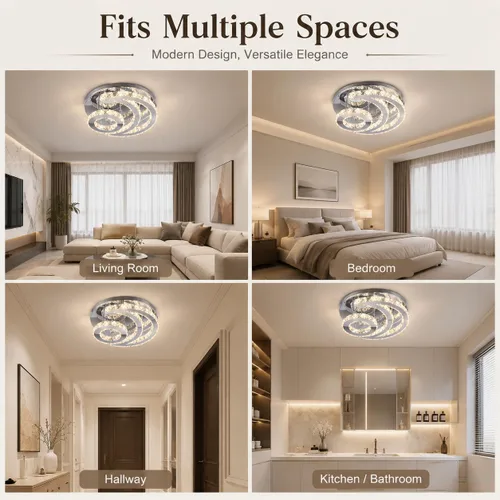 Miniatura 6 de Lámpara de techo LED moderna de 15.7 pulgadas, lámpara de araña de cristal de montaje empotrado, lámpara moderna con forma de luna redonda para sala