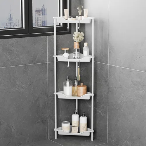 Miniatura 7 de ODesign Estante esquinero de 4 niveles para sala de estar, dormitorio, baño, estante de almacenamiento de plástico de empalme de metal, organizador