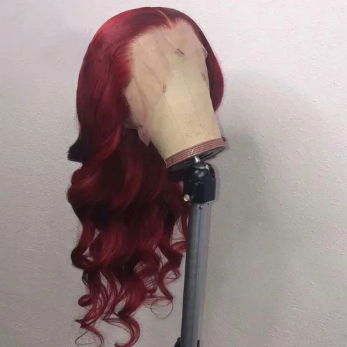 Miniatura 4 de Peluca de color burdeos 99J invisible falso cuero cabelludo encaje frontal pelucas de cabello humano brasileño Remy línea capilar natural 13x4 parte