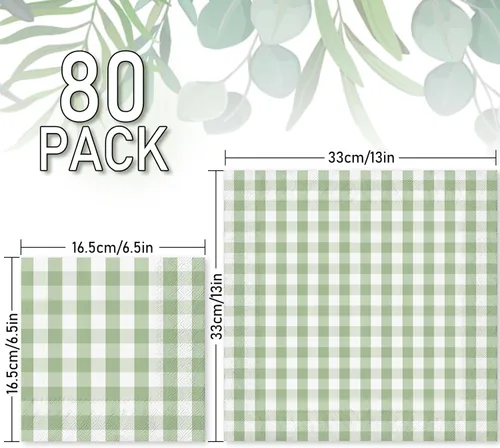 Miniatura 2 de Whaline Servilleta de papel a cuadros verde salvia, servilletas desechables para almuerzo, servilletas de cena para novia, ducha, suministros