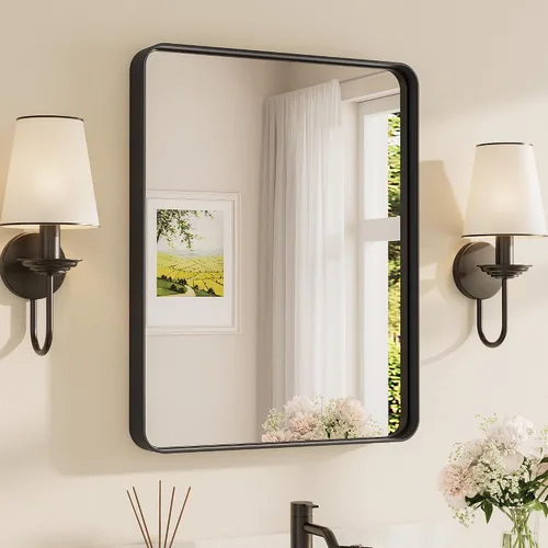 Miniatura 98 de TETOTE Espejo de marco dorado cepillado de 16 x 24 pulgadas, espejo de tocador de baño de latón dorado para pared, espejo enmarcado rectangular