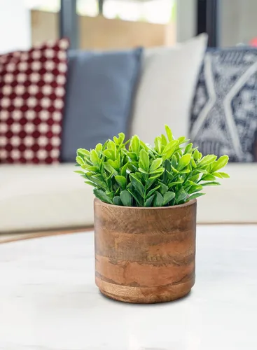 Miniatura 3 de Serene Spaces Living Macetero grande de madera de mango marrón, maceta de madera natural para flores y plantas sintéticas, plantas