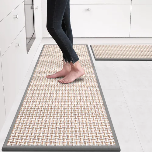 Miniatura 7 de eqivei Juego de alfombras y tapetes de cocina antideslizantes lavables de 2 piezas, alfombras absorbentes para colocar delante del fregadero