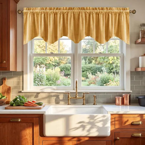 Miniatura 34 de StangH Cortinas decorativas de lujo, cenefa azul con bloqueo de luz, cenefa festoneada para ventana pequeña con bolsillo sólido para barra, cortina