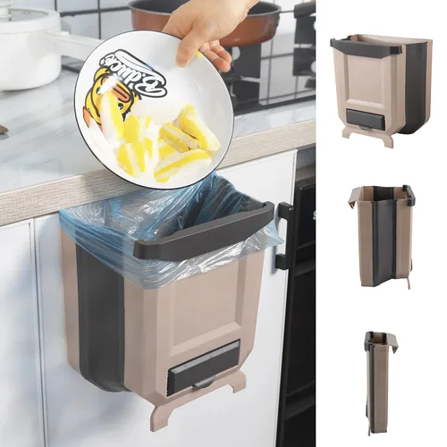 Basurero Colgante de Cocina, Cubo de Basura Plegable para Cocina, Pequeño Cubo de Basura Colgante Plegable de Plástico de 2.4 Galones para