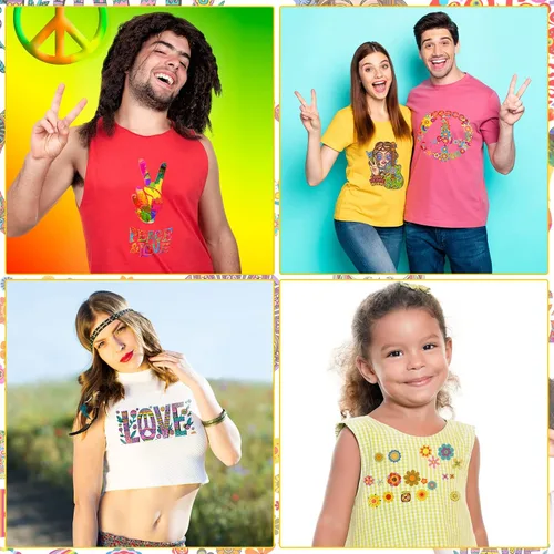 Miniatura 5 de Containlol 12 hojas de parches hippie para planchar, calcomanías de transferencia de calor para ropa, primavera, paz, amor, corazón, flor, apliques