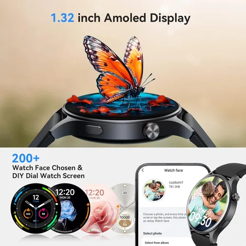Miniatura 5 de Reloj inteligente para hombres y mujeres, responder/hacer llamadas, pantalla ultra clara AMOLED de 1.32 pulgadas con monitor de frecuencia cardíaca