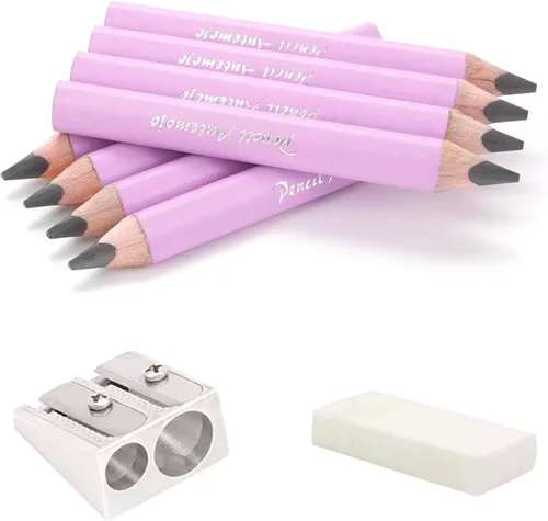 Miniatura 9 de Adecuado para 2 a 6 años de edad, lápiz grueso de agarre triangular corto, 8 lápices de madera escritos a mano para niños de 3.5 pulgadas