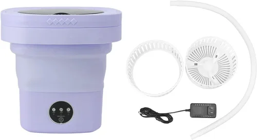 Miniatura 9 de Luqeeg Lavadora portátil, mini lavadora plegable de 6.5 litros con tubo de agua, lavado profundo y centrifugado para dormitorio, camping, caravana