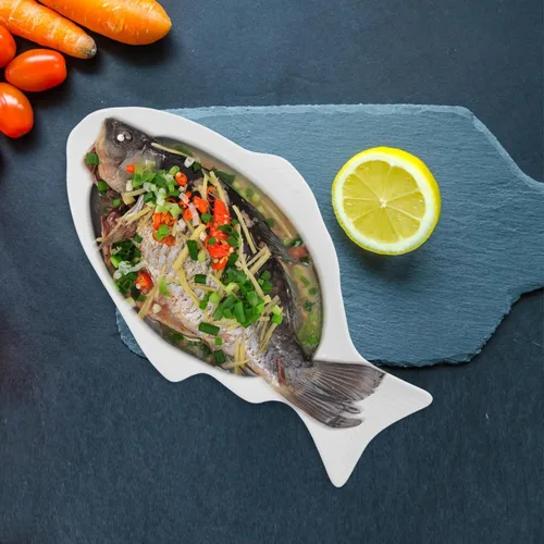 Miniatura 3 de DOITOOL Plato de pescado de cerámica blanca con forma de pescado, bandeja de servir aperitivo, bandeja de alimentos, plato de fiesta para queso