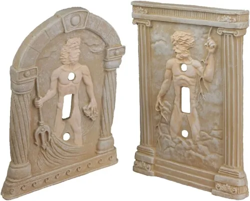 Miniatura 6 de Paquete Combo de BELLA HAUS DESIGN - Cubiertas para interruptores de luz esculpidas en 3D de Zeus y Poseidón - Placas de interruptor de palanca