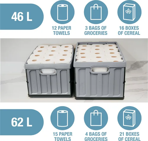 Miniatura 8 de CleverMade Contenedores de almacenamiento plegables con tapas - Ocean paquete de 3, 62L - Contenedores de plástico apilables, cajas de organización