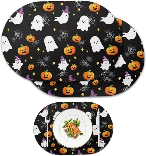 Miniatura 31 de Ghost Placemats Set of 2 Wipeable Faux Leather 12X18 Inch Waterproof Non-Slip Mats Spooky Table Decor Heat Resistant for Scary Dinner Party Fantasma