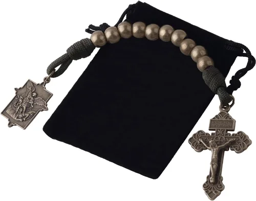 Miniatura 13 de Rosario de bolsillo estilo abierto una década de acero inoxidable rosario católico con crucifijo medalla de San Benito con bolsa de regalo