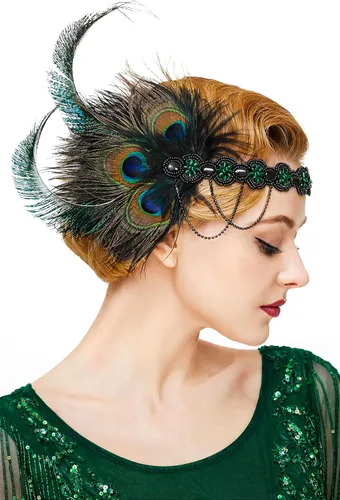 Miniatura 7 de BABEYOND Diadema de plumas con lentejuelas de los años 20, accesorios para el cabello de Gatsby