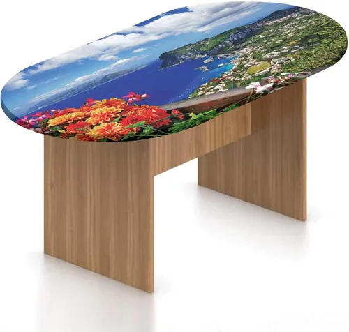 Miniatura 15 de Mantel ovalado ajustable italiano de poliéster elástico, mantel ajustable con estampado de paredes de Pienza en la Toscana, se adapta a mesas