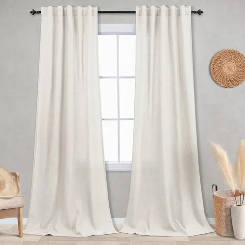 Miniatura 29 de KOUFALL Cortinas de lino azul marino de 84 pulgadas de largo, cortinas transparentes azul oscuro para sala de estar y dormitorio, medianoche