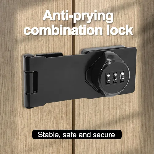 Miniatura 3 de Cerraduras rotativas con contraseña, paquete de 2 cerraduras de gabinete negras con combinación, pestillo de seguridad sin llave para puerta Negro
