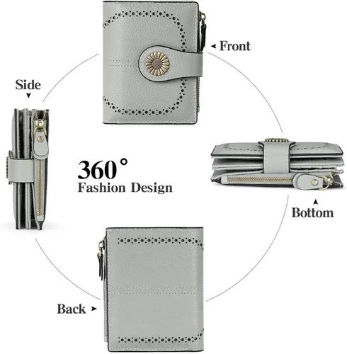Miniatura 147 de SENDEFN - Billetera pequeña de piel auténtica para mujer, diseño plegable con ventana para tarjeta de identificación