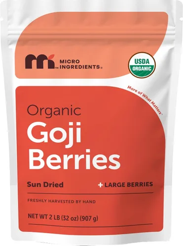 Bayas de Goji Orgánicas 32 Onzas, Bayas Enteras Grandes Secas al Sol | Libres de Sulfatos, Antioxidante Natural | Baya Superalimento Cruda para