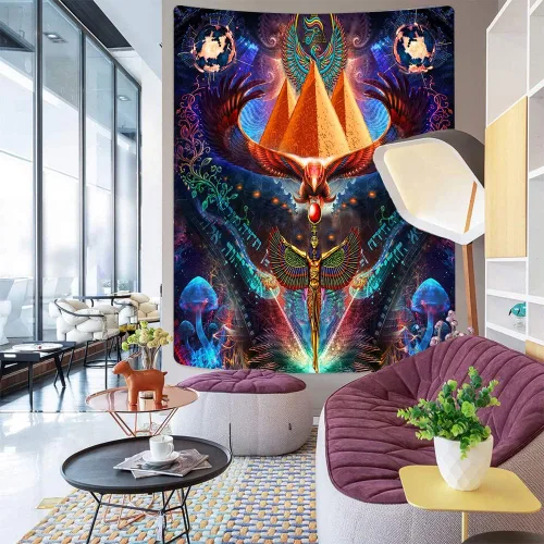 Miniatura 2 de Aidatain Tapiz de reina egipcia Isis grande de 60 x 80 pulgadas, pirámide de faraón, universo psicodélico, tapiz estético de franela para colgar