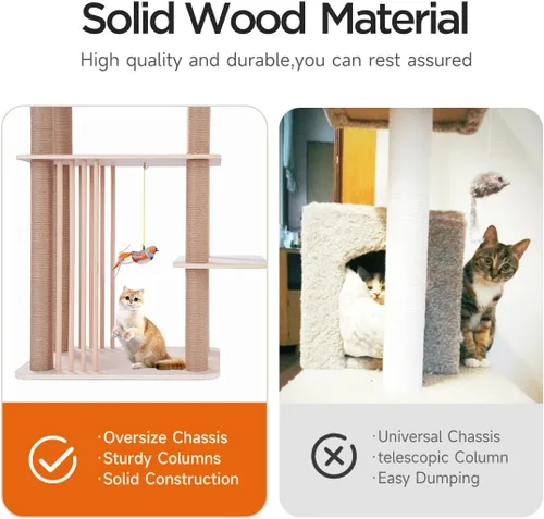Miniatura 3 de Árbol grande para gatos de 68 pulgadas, torre para gatos de varios niveles de madera maciza con postes rascadores, juguetes divertidos y plataforma