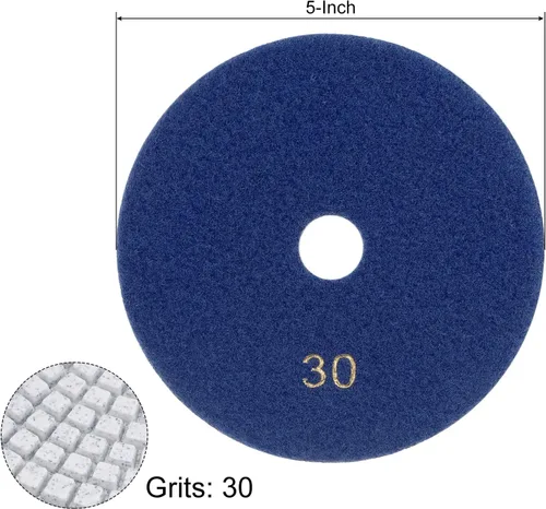 Miniatura 2 de uxcell Almohadilla de pulido de diamante de 5 pulgadas, 30 granos molienda húmeda/seca para piso de encimera de mármol de hormigón de piedra Azul
