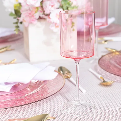 Miniatura 2 de PLASTICPRO Paquete de 10 copas de vino de plástico de 14 onzas, dos tonos, elegantes, desechables, con tallo, reutilizables, de plástico duro