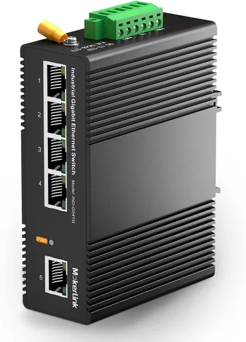 MokerLink Conmutador Ethernet industrial Gigabit de 5 puertos con riel DIN, capacidad de conmutación de 14 Gbps, conmutador de red con clasificación
