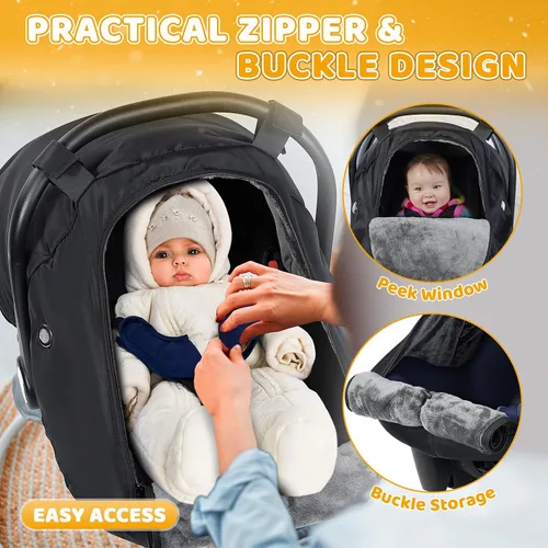Miniatura 4 de Orzbow Funda de Asiento de Coche para Bebé Invierno - Funda Impermeable para Asiento de Coche para Asientos de Coche y Cochecitos Doona, Toldo Negro