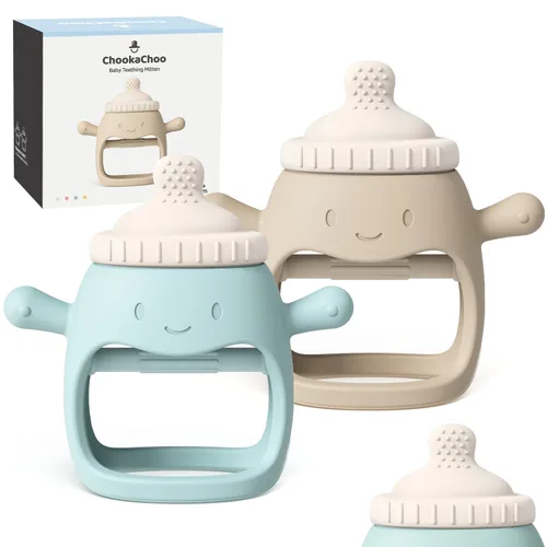 ChooKaChoo Paquete de 2 juguetes de dentición para bebés durante más de 3 meses, guantes de dentición de silicona de grado alimenticio, mordedores