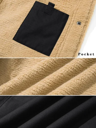 Miniatura 6 de EKLENTSON Chaqueta de invierno para hombre, gruesa y térmica, de algodón, con forro polar, abrigo de camionero con solapa, para trabajo, para hombre