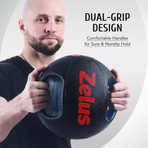 Miniatura 6 de ZELUS Balón medicinal con doble agarre, pelota de ejercicio de 10/20 libras, pelota de peso con asas, pelota de ejercicio con agarre texturizado